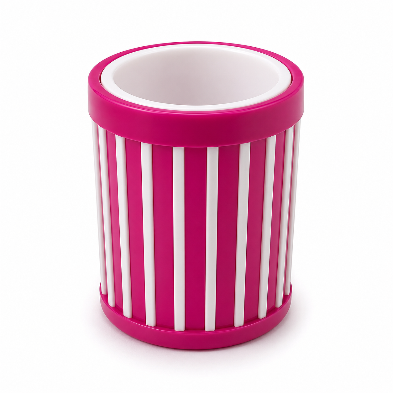 Pink & White Striped Round Pen Holder