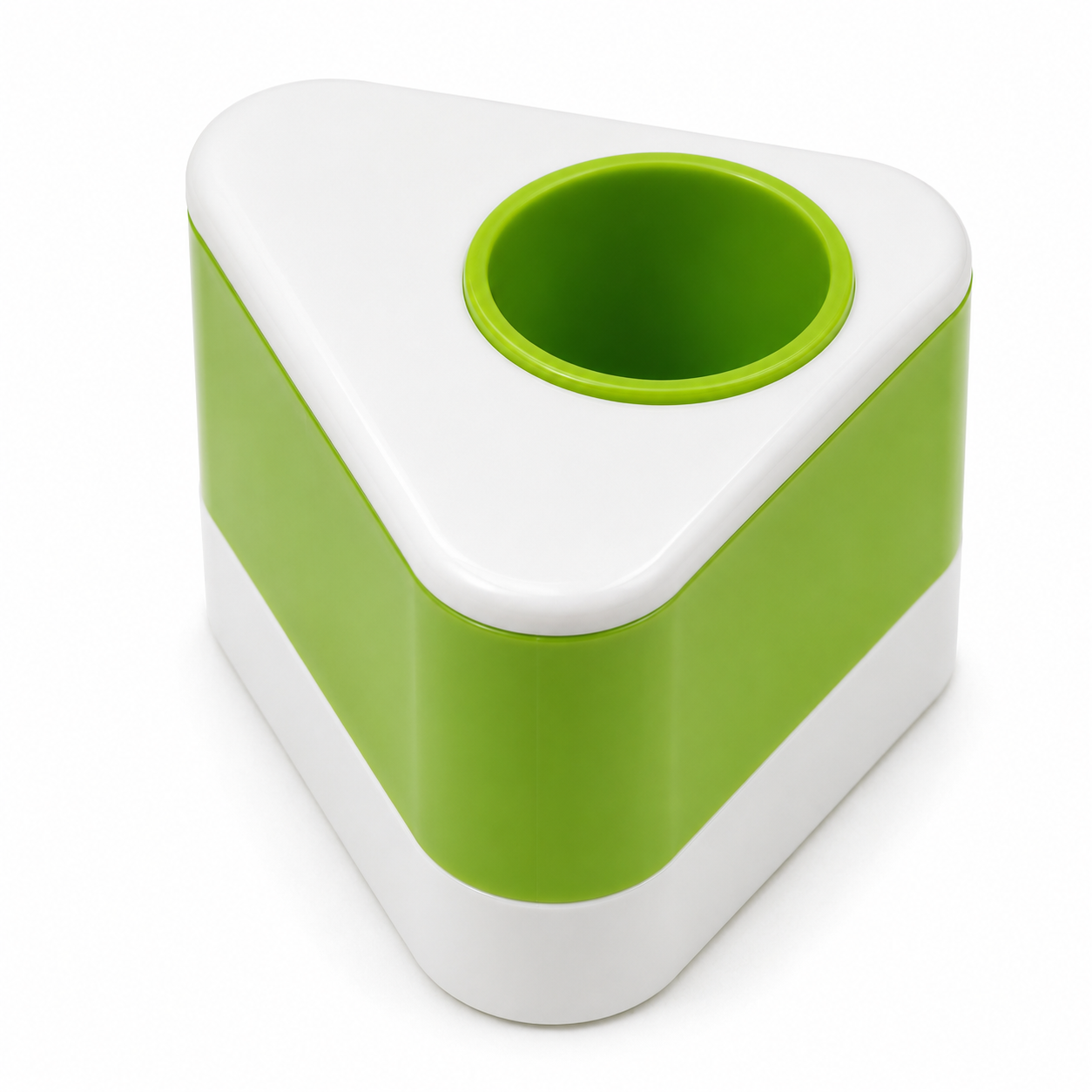 Triangular Plastic Pen Holder — Green-White