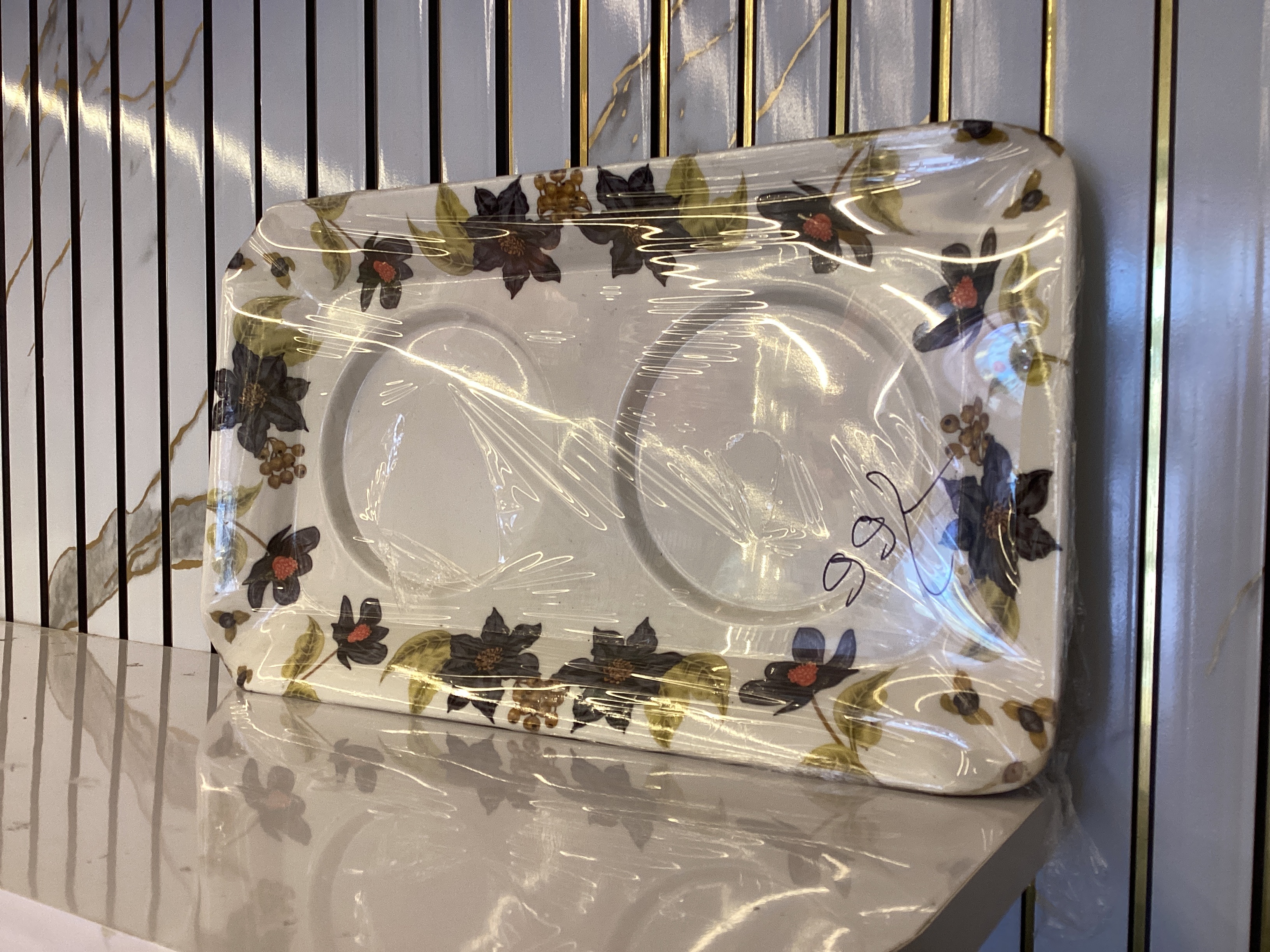 Floral Melamine Plastic Tea Tray (White)