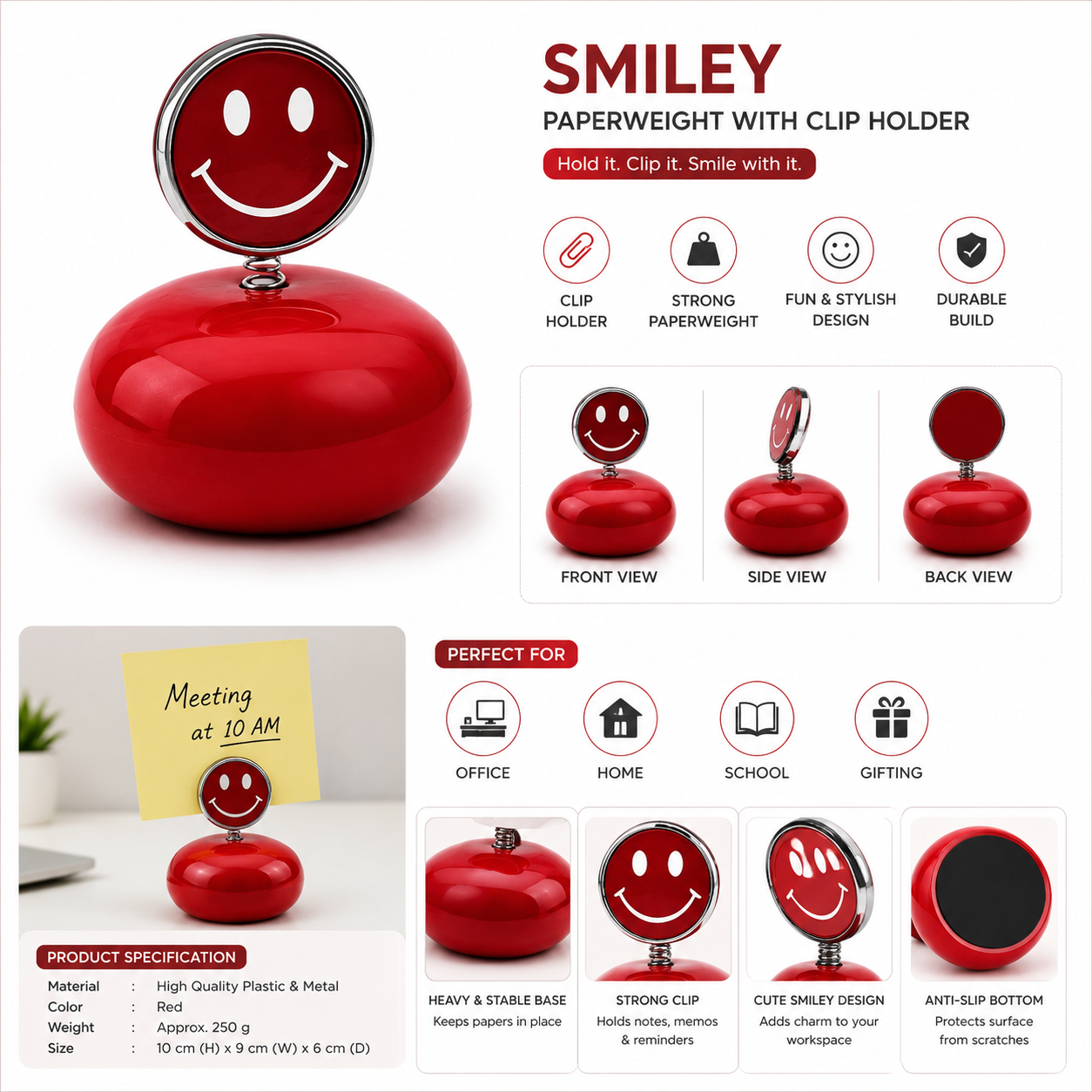 Smiley Table Clock (Red)