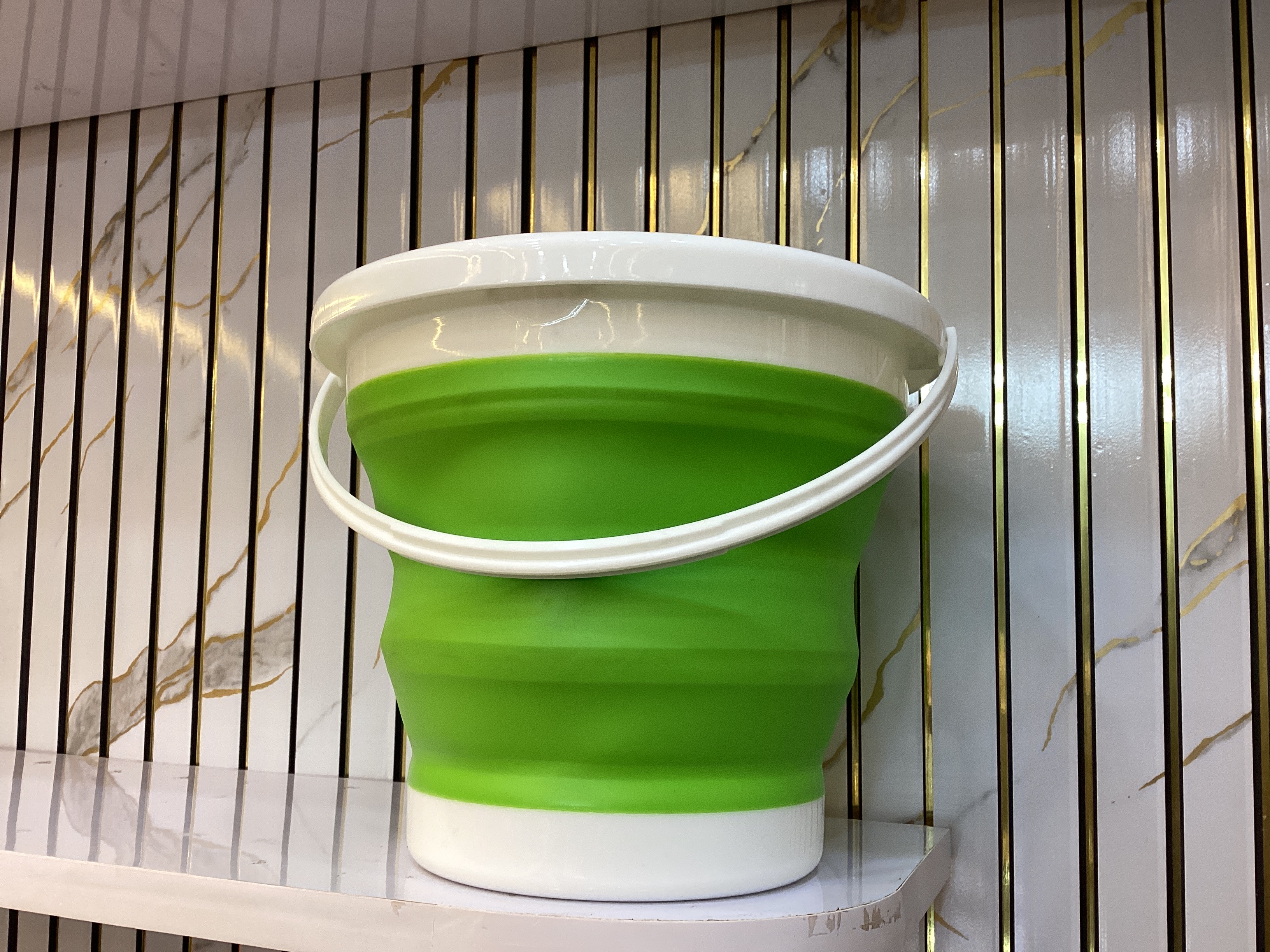 Plastic Folding Bucket (White - Green)