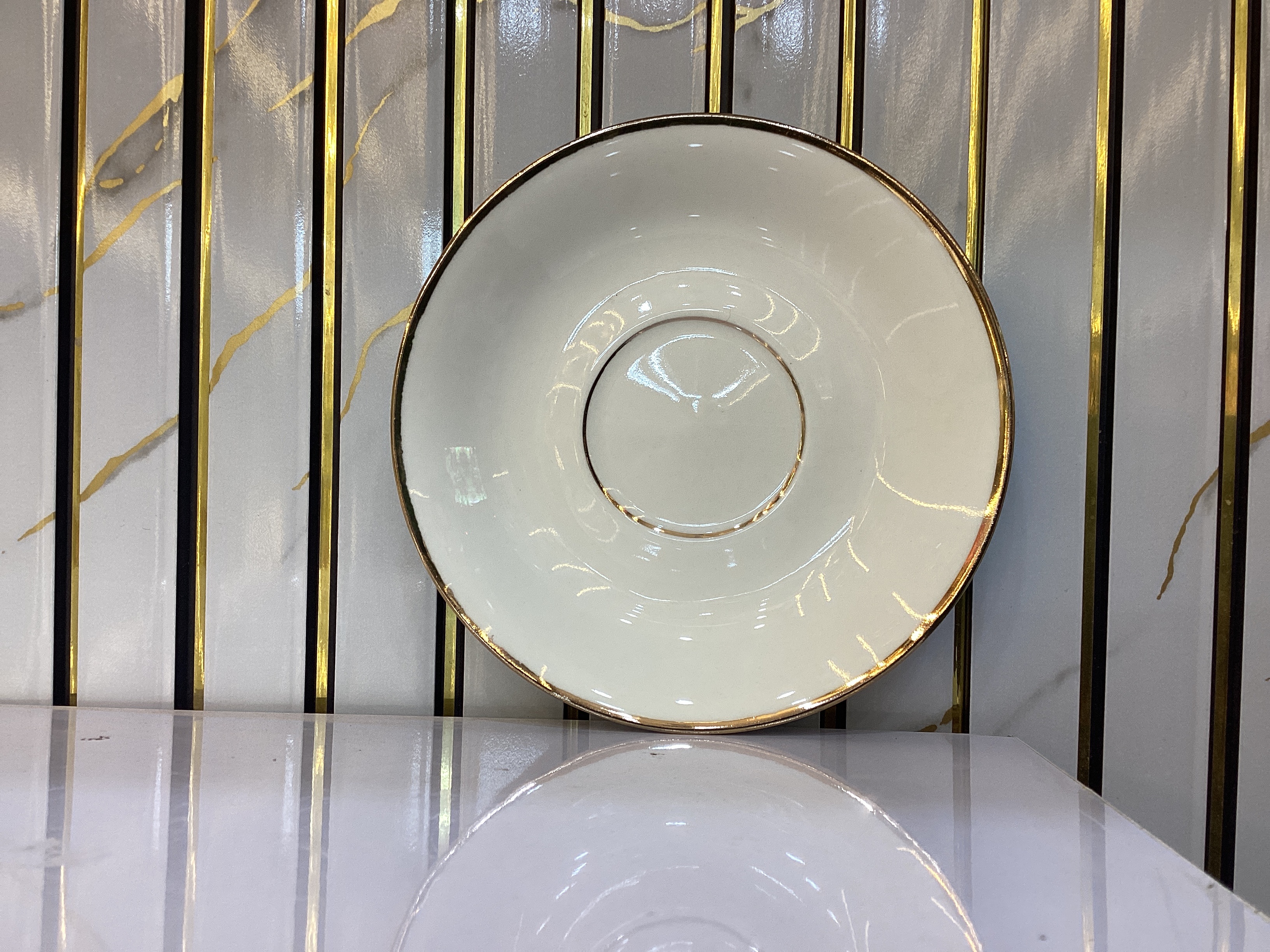 Oasis White Ceramic Cup Saucer with Golden Rim