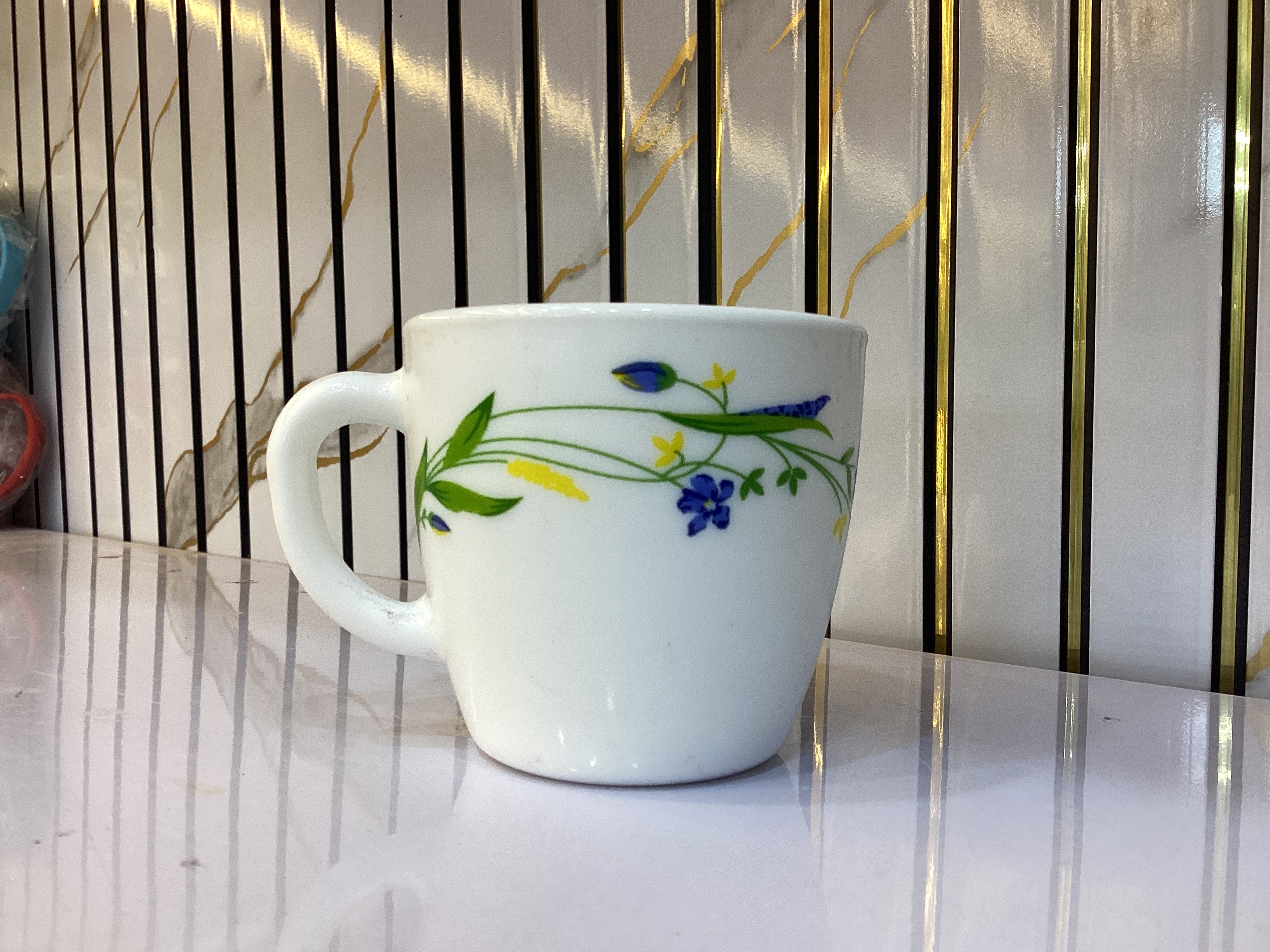 Borosil Larah Ceramic Floral Printed Tea Cup — Green-purple