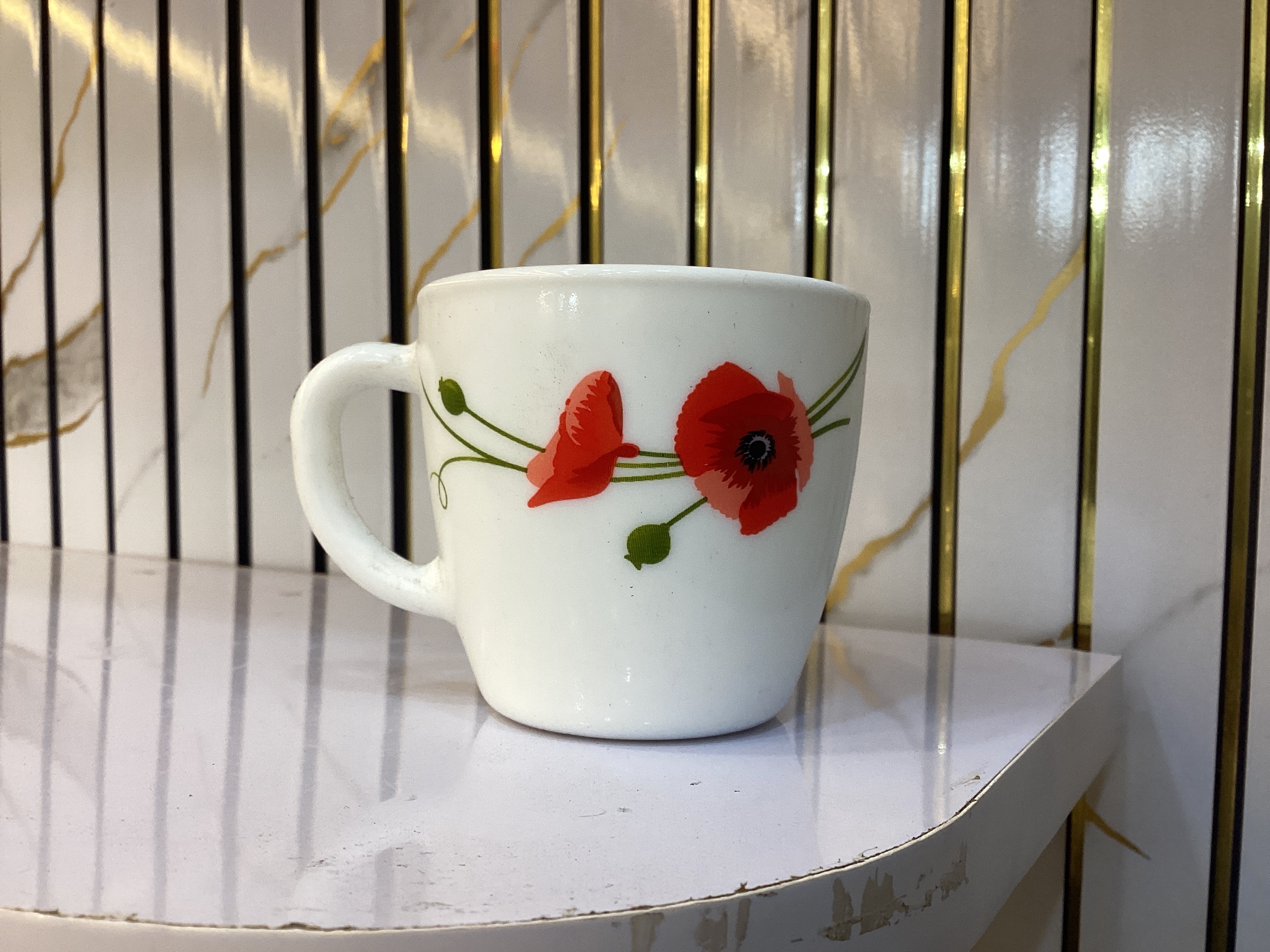 Borosil Larah Ceramic Floral Printed Tea Cup — Red-Green