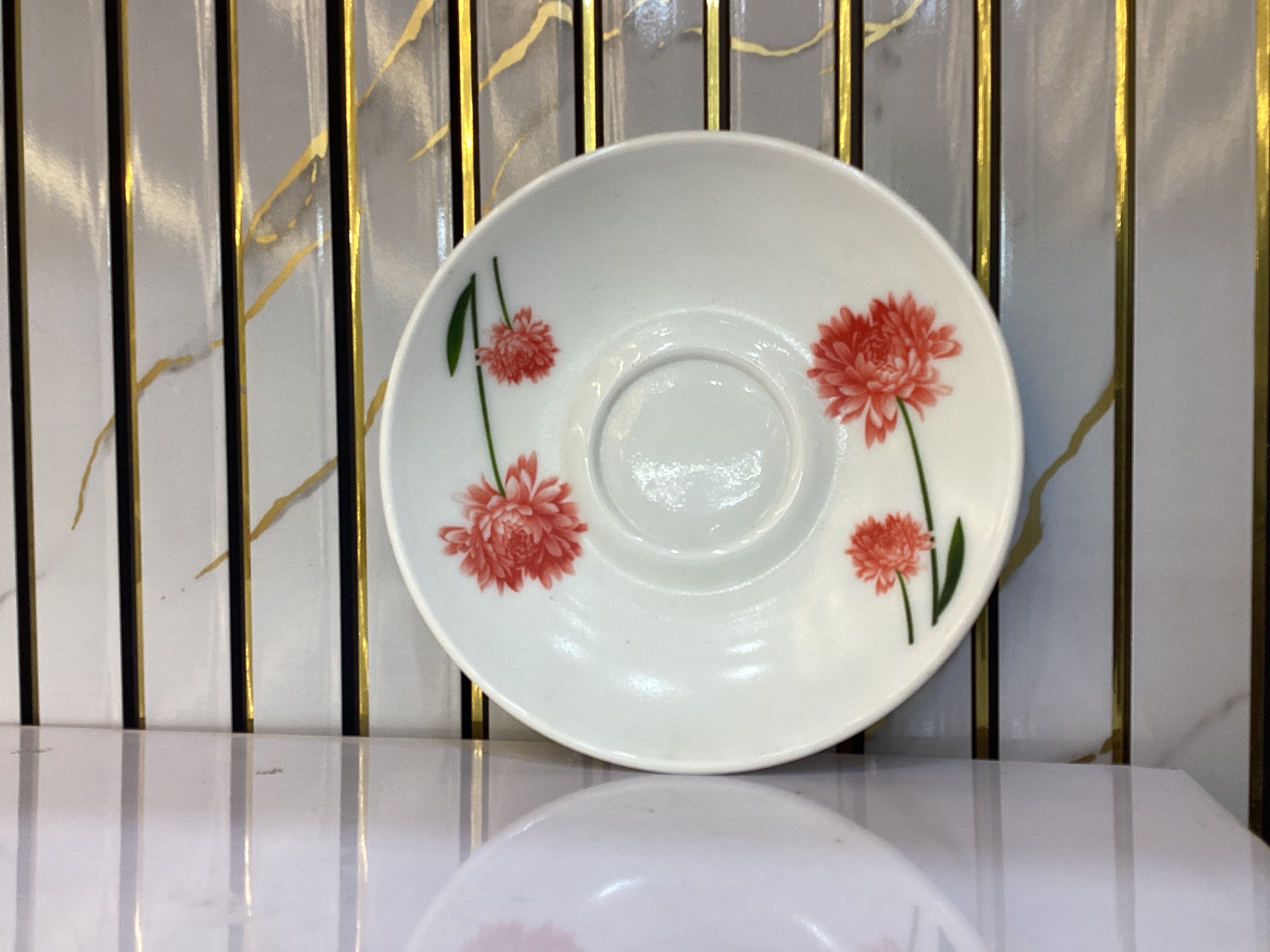 Borosil Larah Ceramic Floral Printed Cup Saucer — Pink - Green