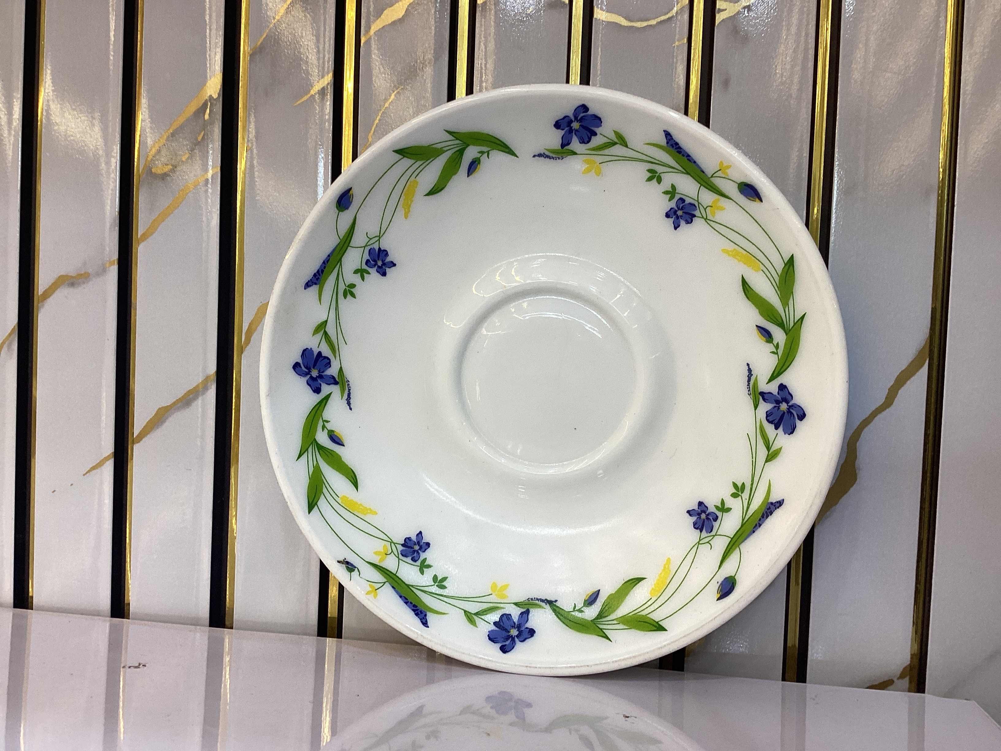 Borosil Larah Ceramic Floral Printed Cup Saucer — Green - Purple
