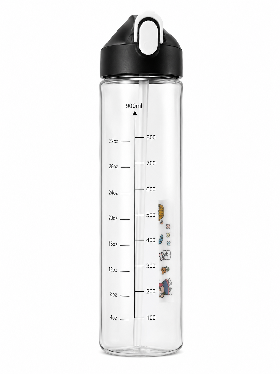Premium Transparent Water Bottle With Straw 1000ml — Black