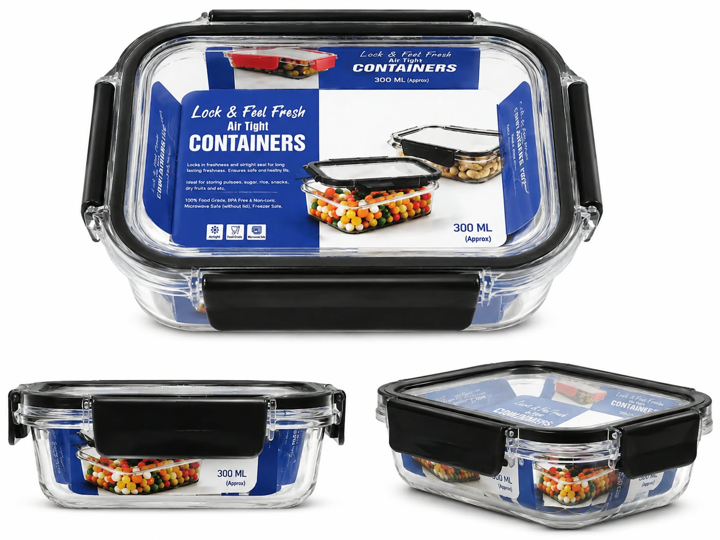 Lock & Feel Fresh Air Tight Container 300 ml — Black