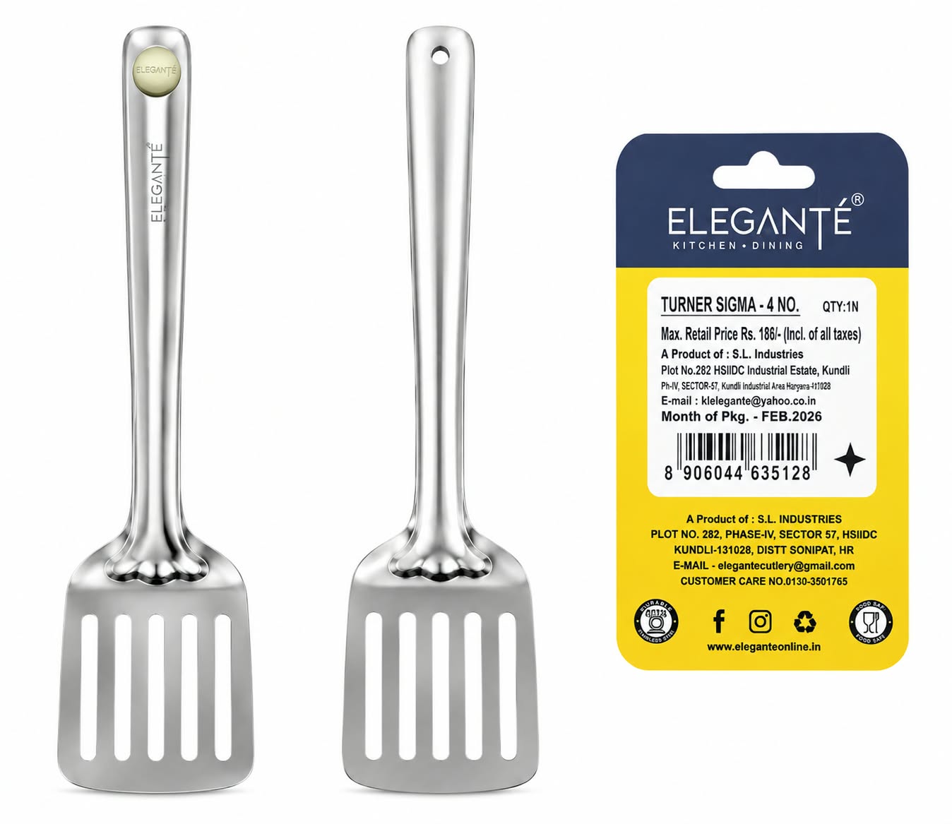 Elegante Premium Cutlery Stainless Steel Slottered Turner — 35 cm