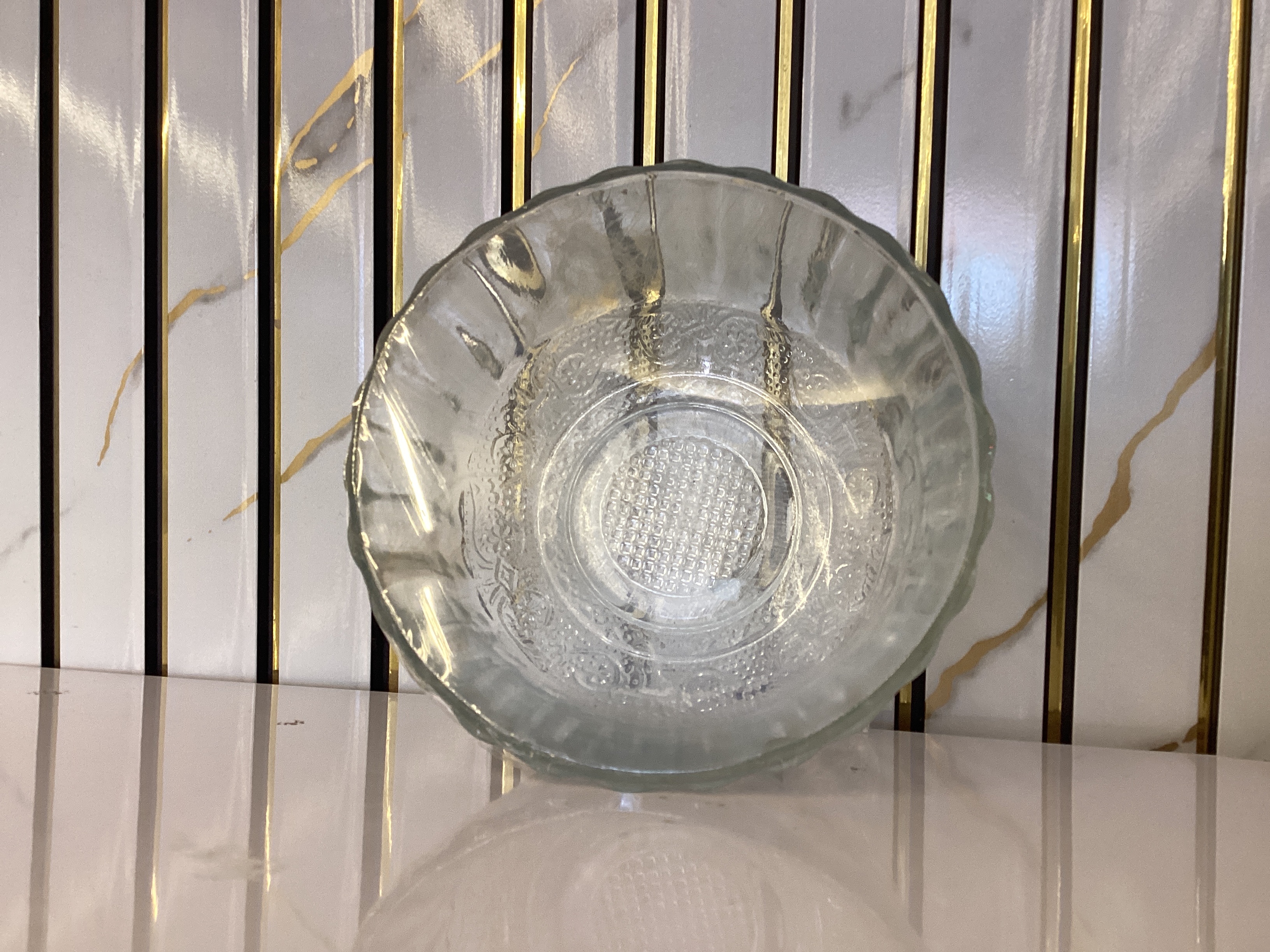 Clear Embossed Glass Dessert Bowl 300ml