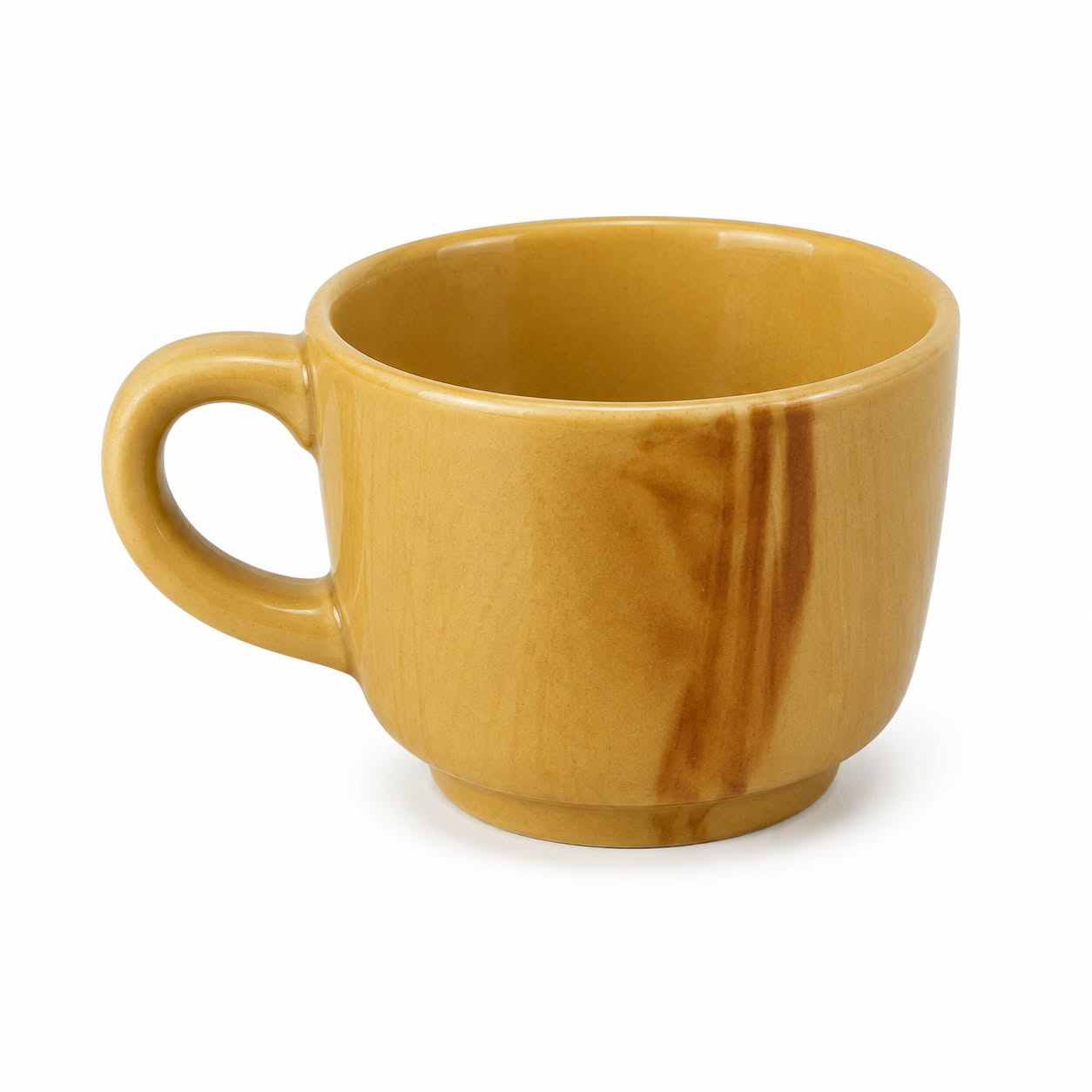Ceramic Tea Cup | Blue & Mustard Yellow- 120ml — Mustard Yellow With Brown Streaks