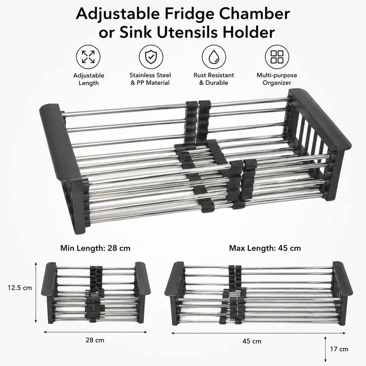 Adjustable Expandable Sink & Refrigerator Storage Rack