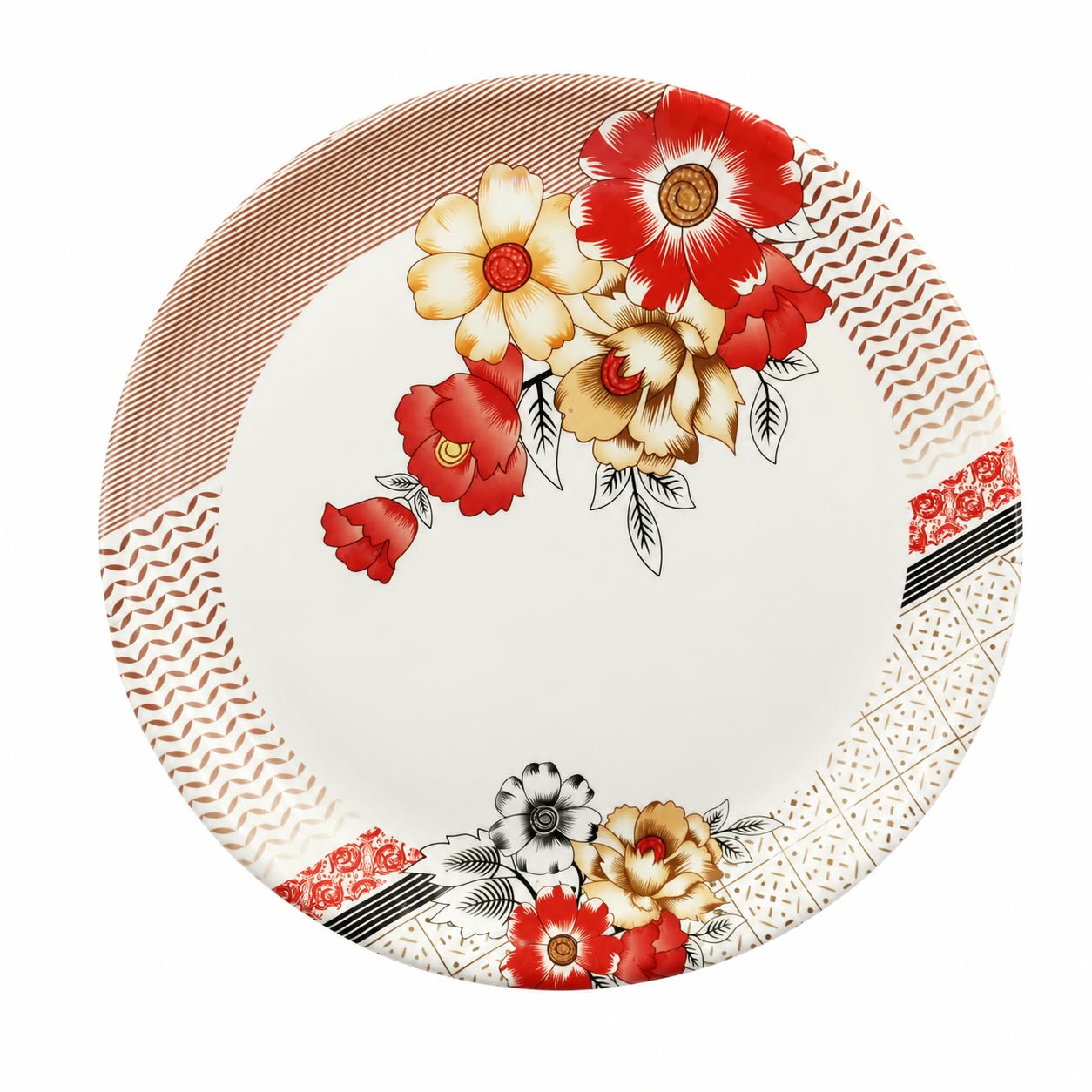 Classic Floral Fibre Dinner Plate (30 cm) — Red-White