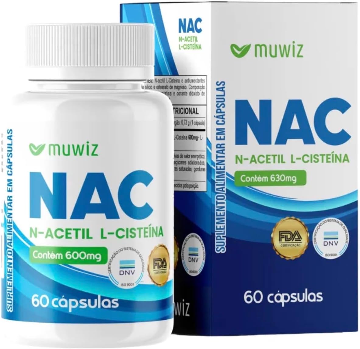 NAC N-Acetil L-Cisteína 600mg Muwiz – 60 Cápsulas