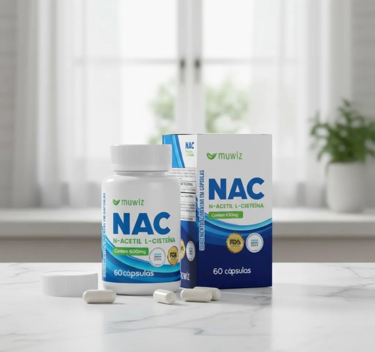 NAC N-Acetil L-Cisteína 600mg Muwiz – 60 Cápsulas