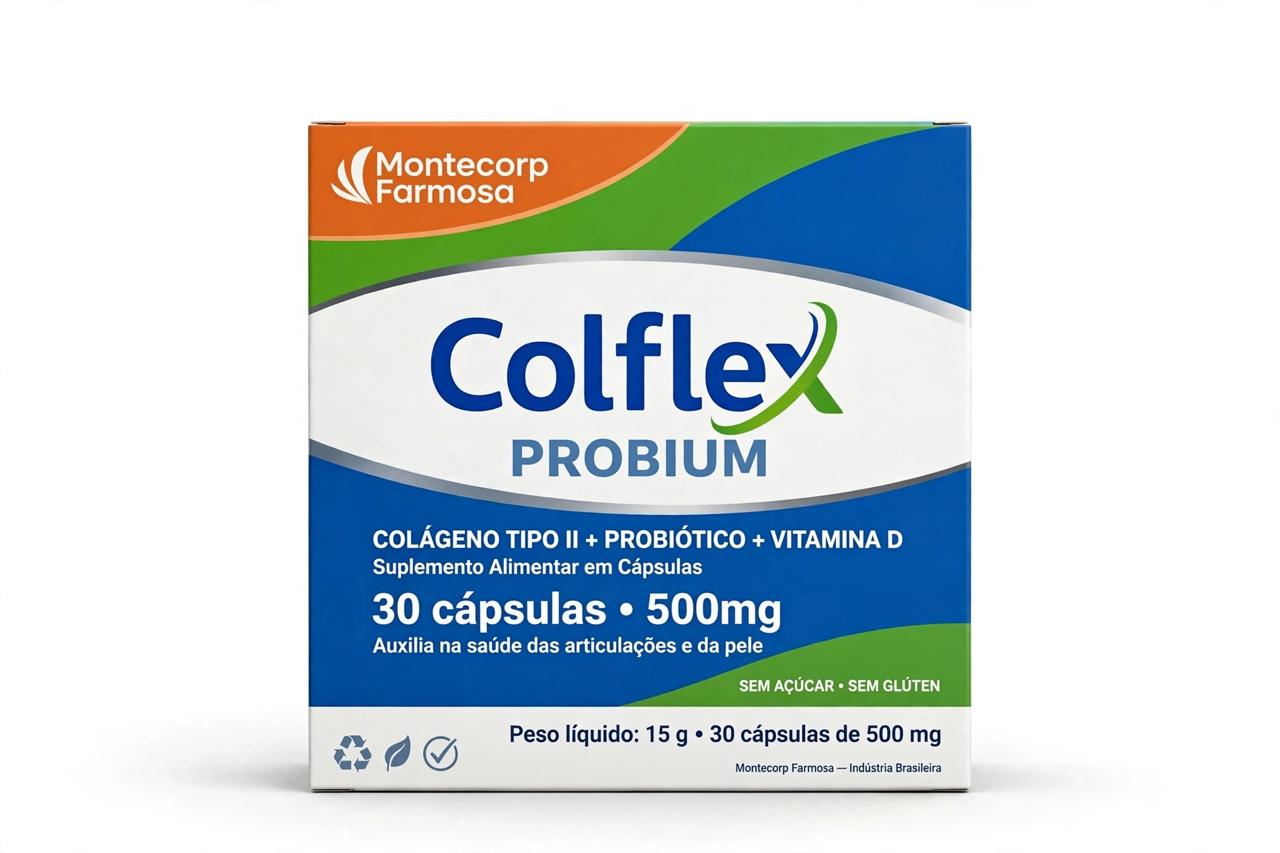 Colflex Probium Mantecorp – Colágeno Tipo II 40mg + Probiótico + Vitamina D – 30 Comprimidos Revestidos