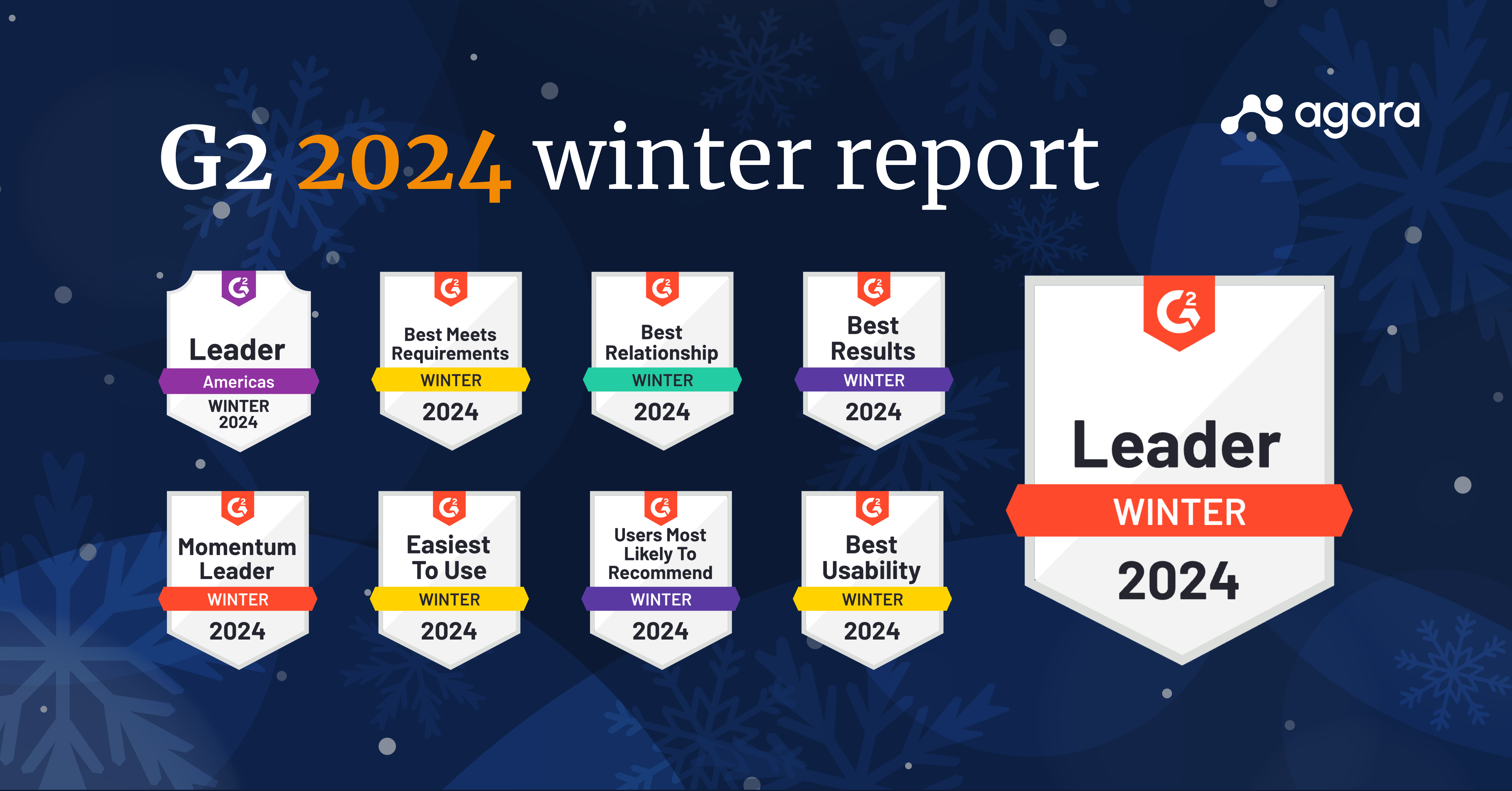 Agora Grabs 10 Top Honors, Sweeping G2's 2024 Winter Awards