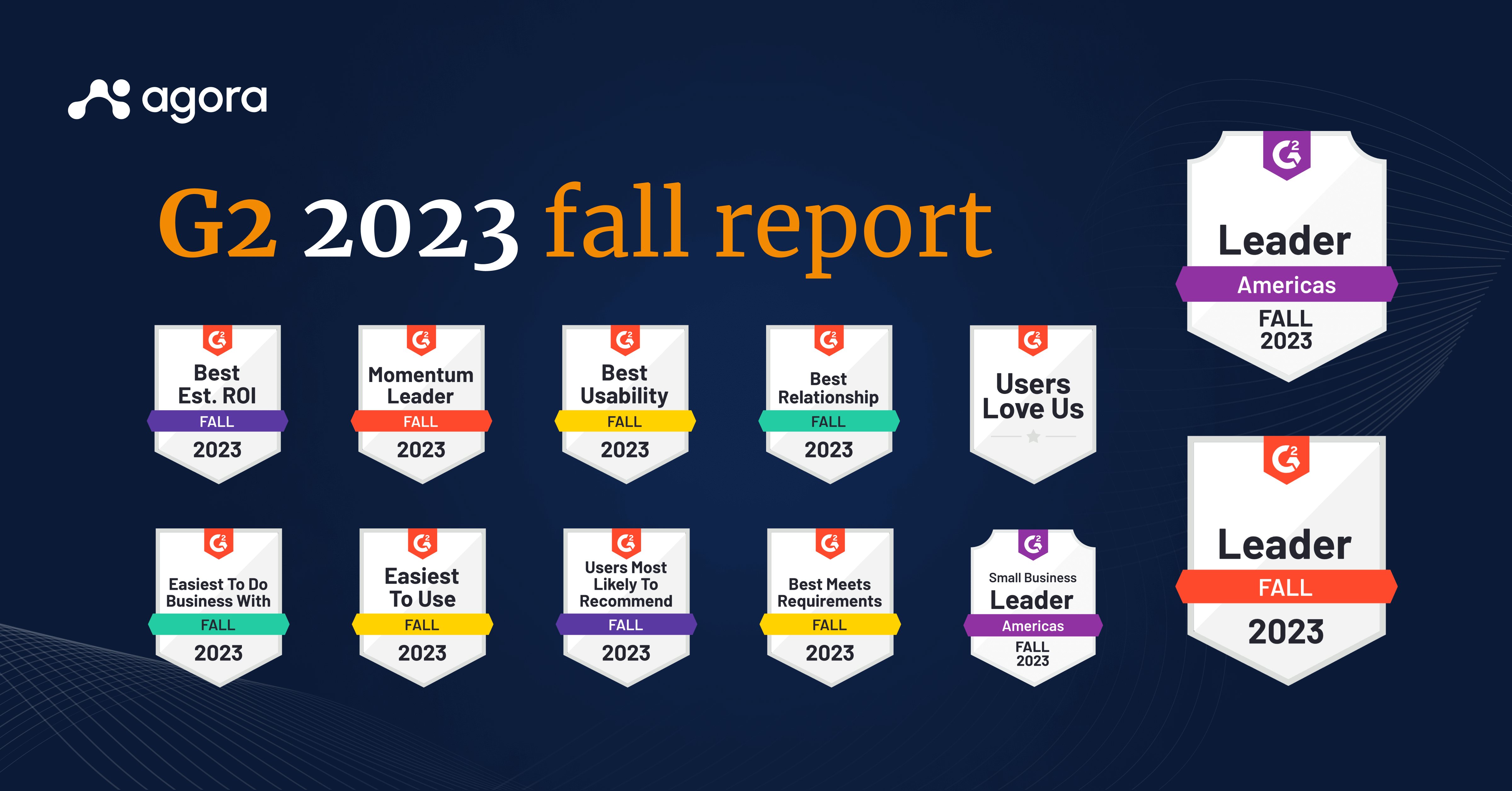 Agora leads G2 2023 Fall Report with 12 badges