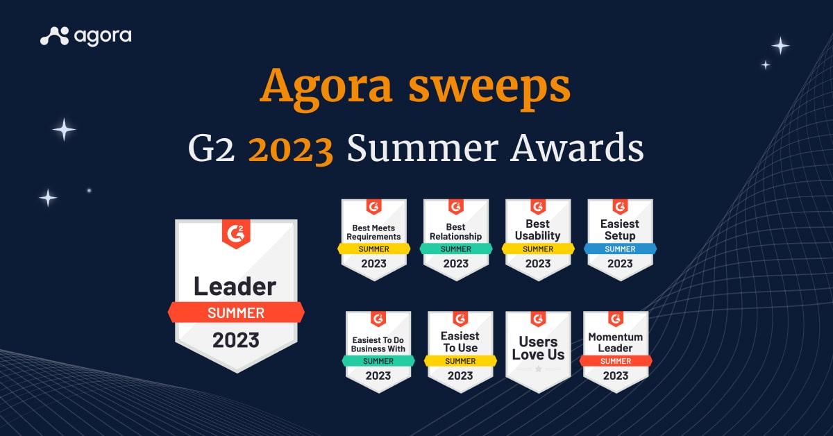 Agora sweeps the G2 2023 Summer Awards