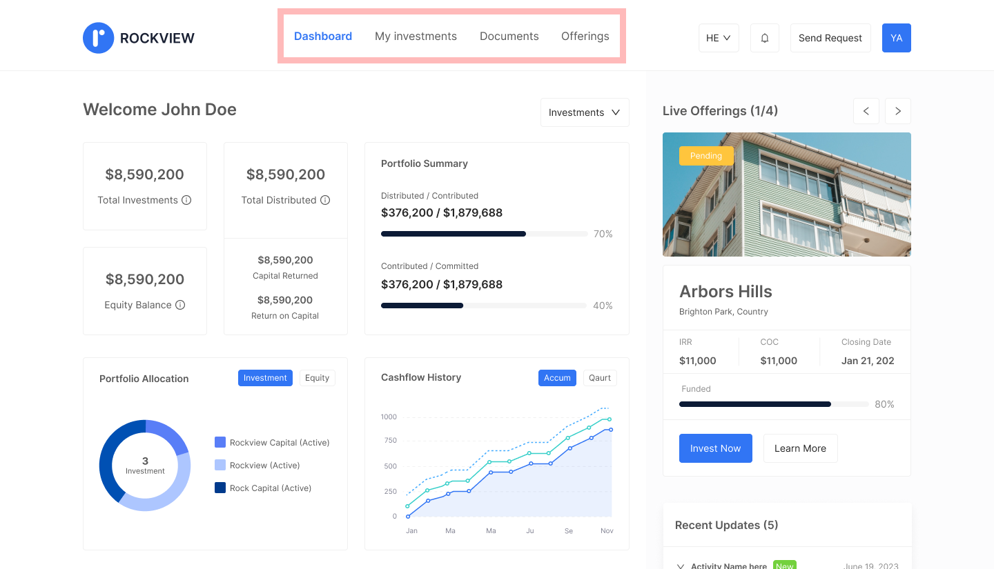 Investor portal dashboard