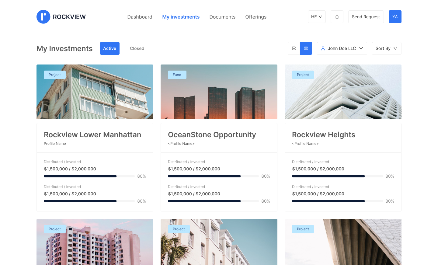 Investor portal investments screen