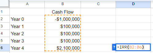 Calculating IRR on Google Sheet