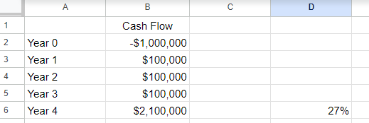 IRR calculation on Google Sheet