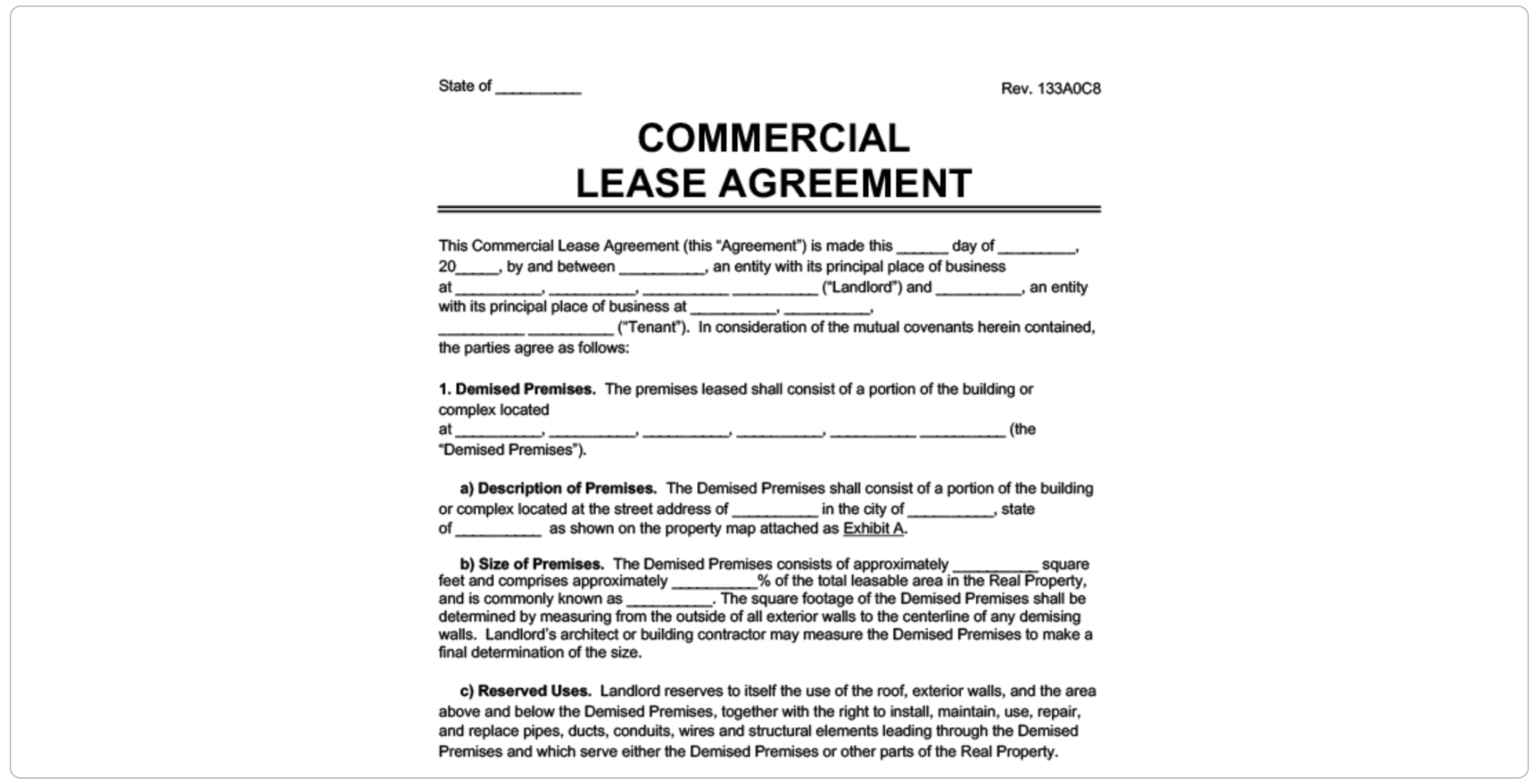 Image of a Commercial Lease Agreement.