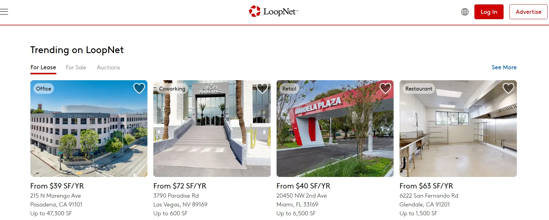 LoopNet listings for office, co-working, retail, and restaurant spaces for lease.
