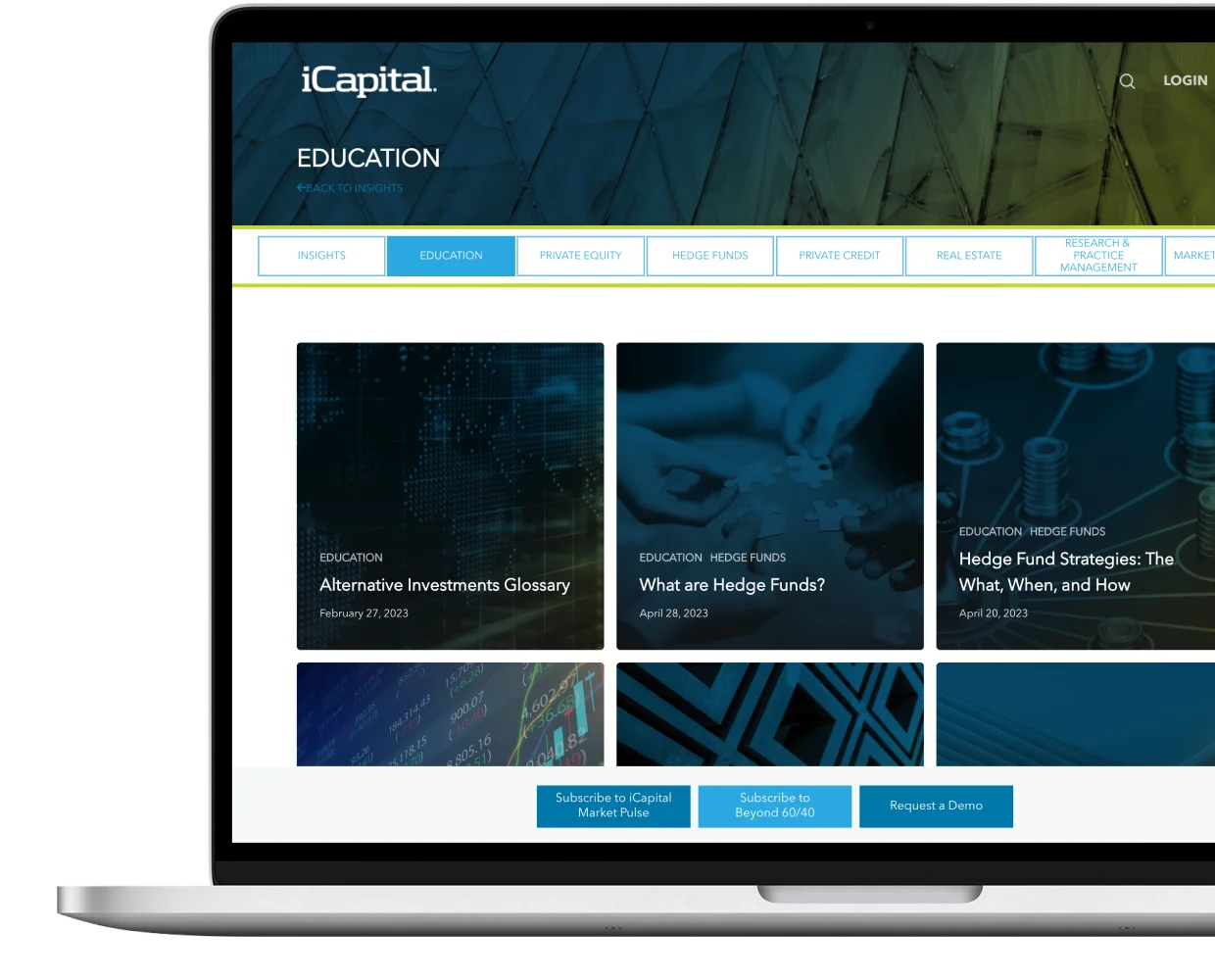 Account profile form on iCapital showing investor information steps and advisor and interested parties details in progress.