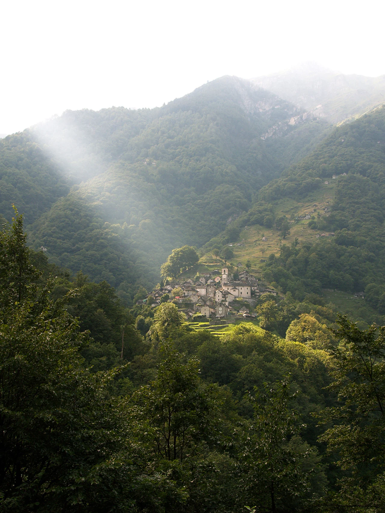 Sunlight streaming through Corippo