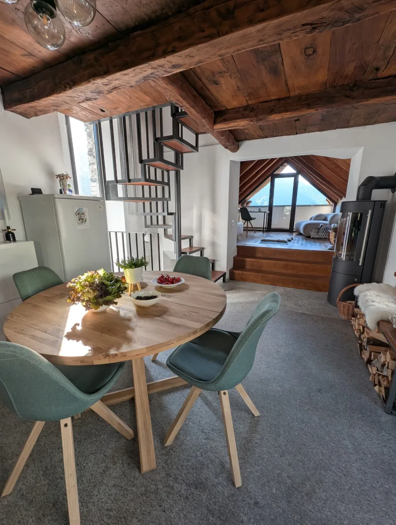 Living room with fireplace and panoramic windows