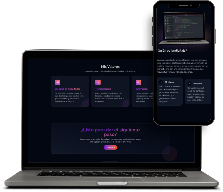 Mockup de dispositivos con páginas web creadas por iandigitals