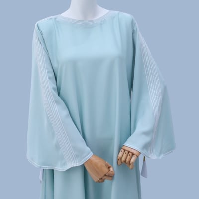 Contrast Multi-Line Piping Abaya – Light Sage Green