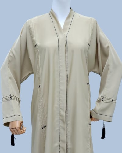Light Olive Luxury Open Front Abaya – Elegant Ready-to-Wear
