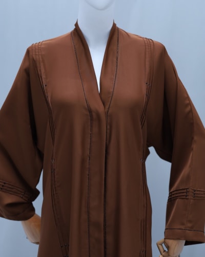 Open Front Beaded Abaya - coffee brown – Elegant Ready-to-Wear