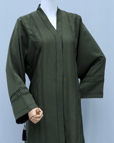 Forest Olive Premium Open Abaya – Elegant Ready-to-Wear