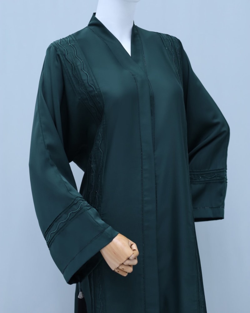 Deep Emerald Green Luxury Open Abaya – Elegant Ready-to-Wear