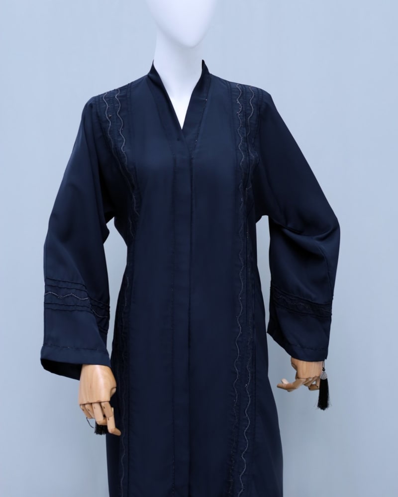 Midnight Navy Luxury Open Abaya – Elegant Ready-to-Wear