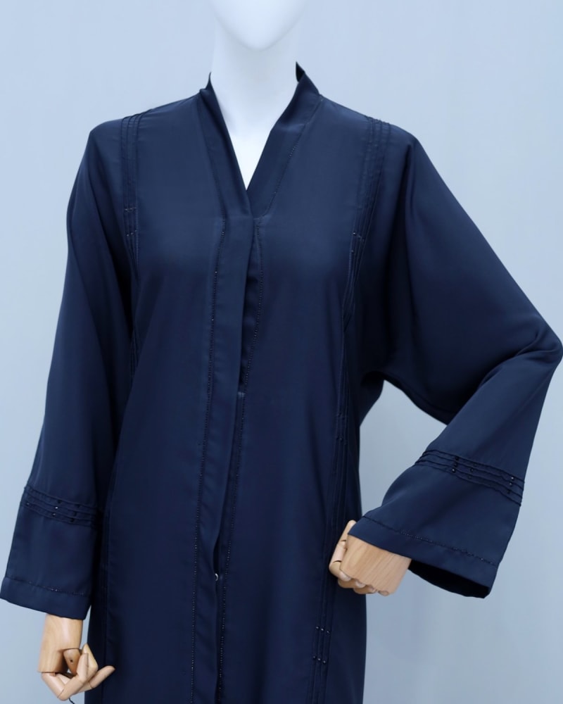 Oxford Blue Luxury Open Front Abaya – Elegant Ready-to-Wear