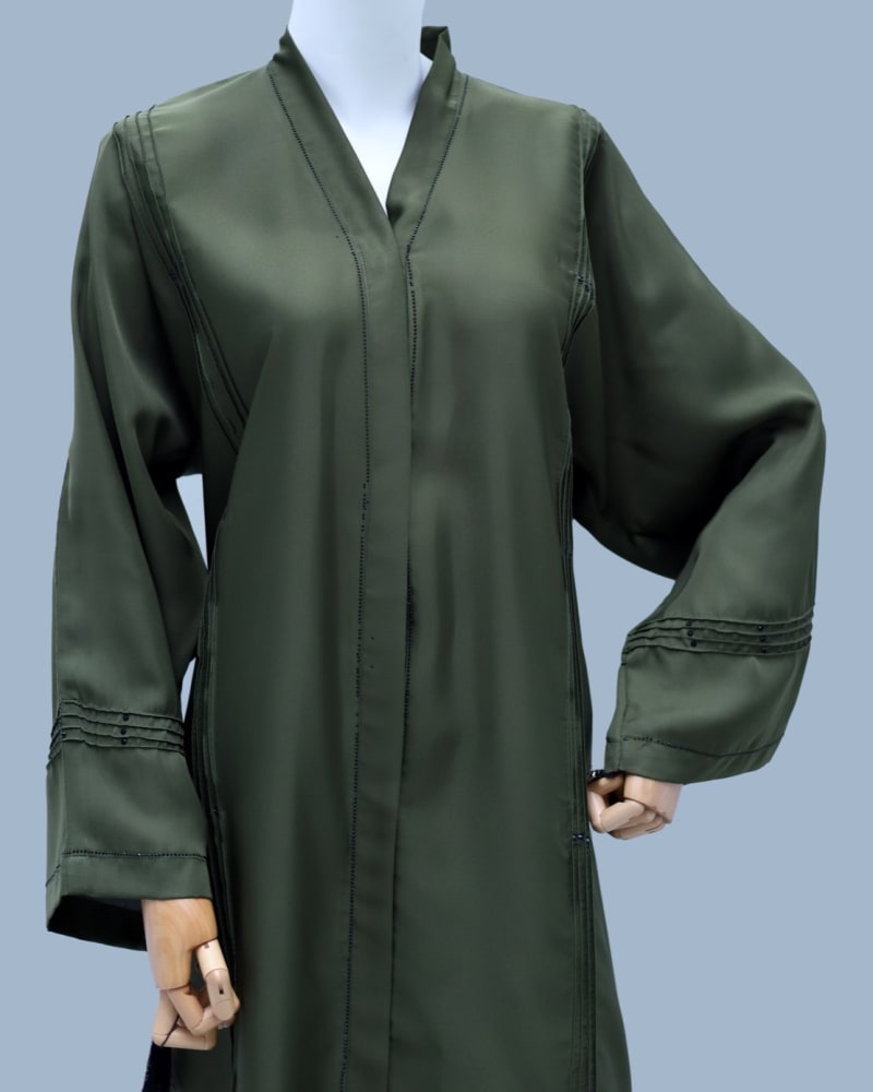 Olive Minimal Luxury Open Abaya – Elegant Ready-to-Wear