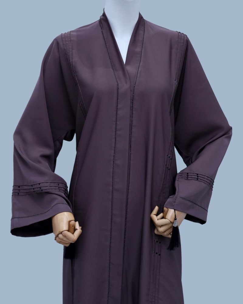 Open Front Beaded Abaya - Muted Plum – Elegant Ready-to-Wear