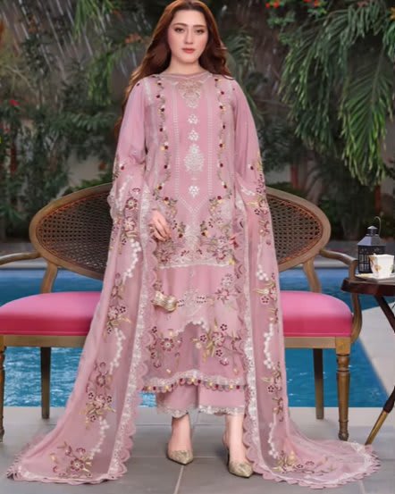 Dusty Pink Embroidered Dhanak 3 Piece Unstitched Winter Suit