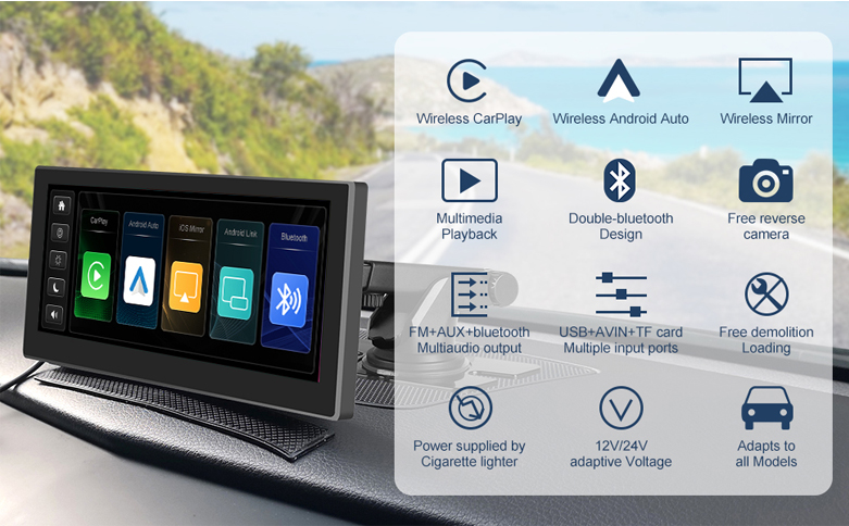 Road Top Wireless Carplay & Android Auto, écran tactile 8,8'', autoradio  Apple Carplay avec caméra de recul, support Mirror Link, Bluetooth 5.0,  Siri, navigation GPS, FM, musique, vidéo 