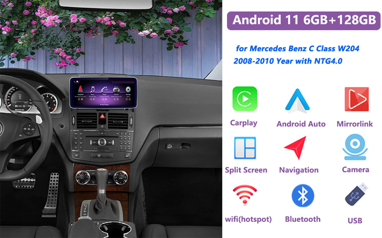 Road Top Android 10 Car Stereo Pantalla táctil de 10.25 Pulgadas para Mercedes  Benz Clase C