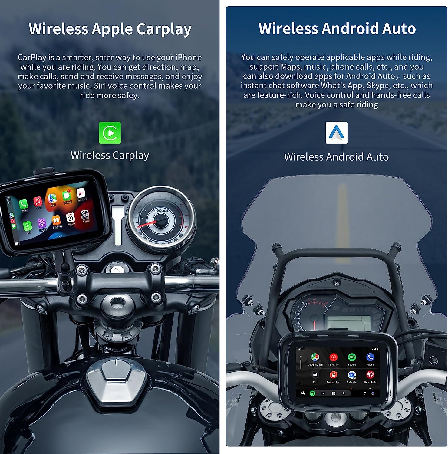 Wireless CarPlay Wireless Android Auto Touchscreen for Motorcycle