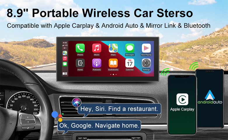 Road Top Wireless Carplay & Android Auto, écran tactile 8,8'', autoradio  Apple Carplay avec caméra de recul, support Mirror Link, Bluetooth 5.0,  Siri, navigation GPS, FM, musique, vidéo 