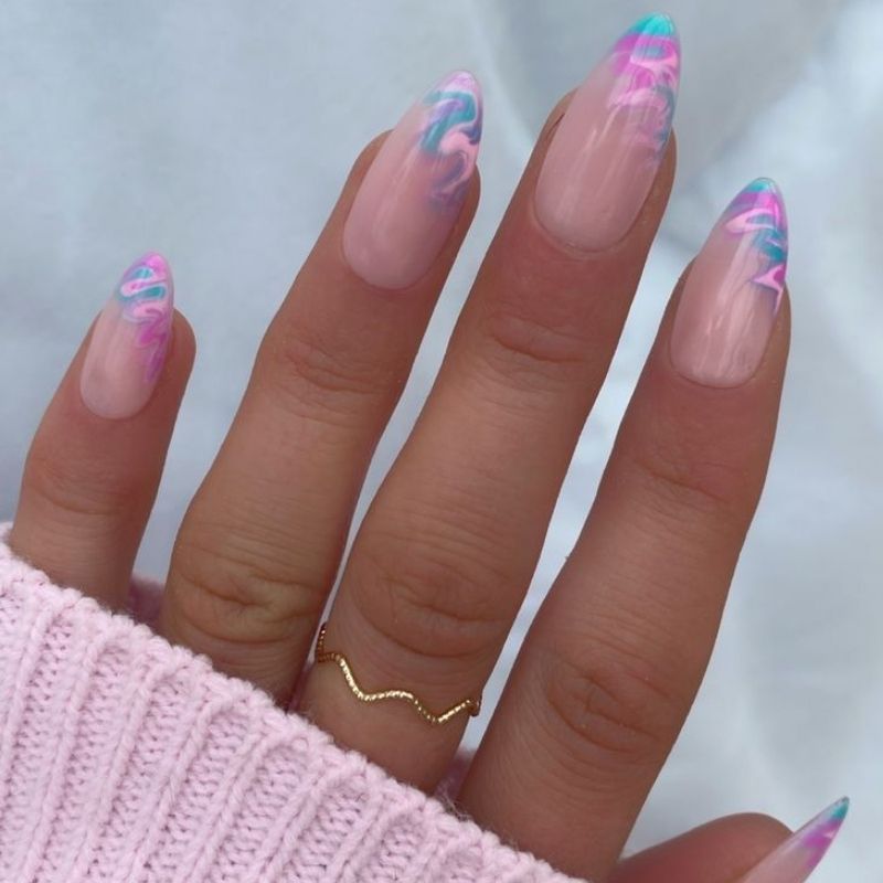 Easy blooming gel watercolor swirls in pink and blue perfect for beginners at home