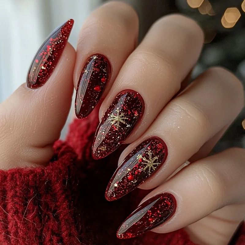 Ombre glitter Christmas nails gradient red gold sparkle festive holiday manicure easy DIY nail art design winter 2025