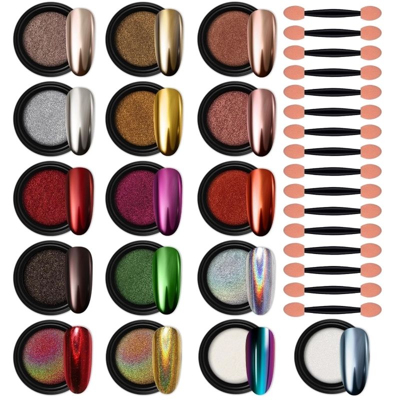 quality chrome powder products and silicone application tools recommended for christmas nails mirror finish results